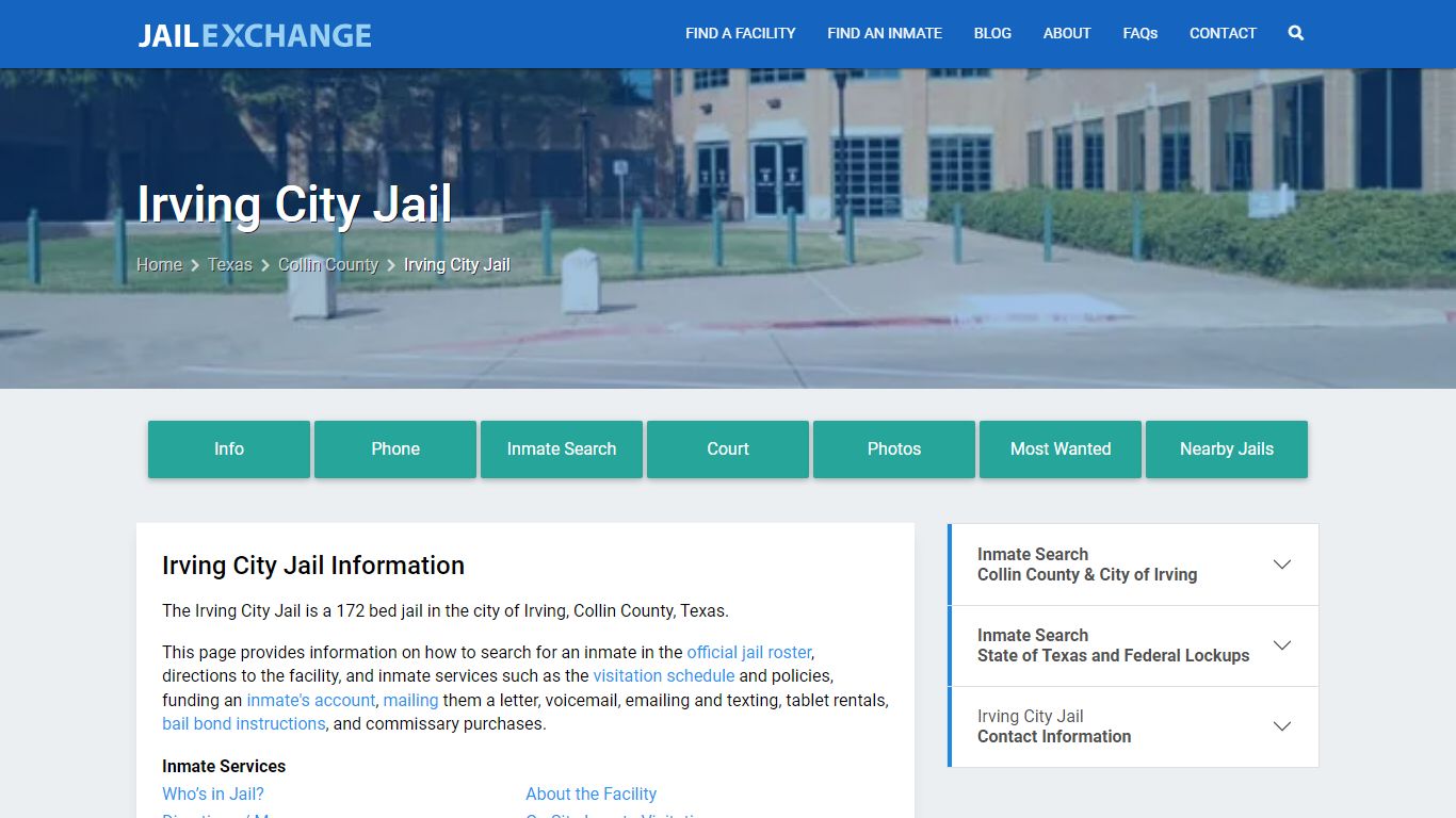 Irving City Jail, TX Inmate Search, Information